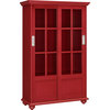 Transitional Bookcase, Sliding Doors With Glass Panels & Inner Shelves, Red