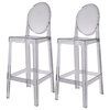 Designer Ghost Style Molded Plastic Bar Height Kitchen Stools For Dining, Smoke, Set of 2