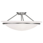 Livex Lighting - Newburgh Ceiling Mount, Brushed Nickel - This three light semi flush mount features a lustrous brushed nickel finish with light glowing from within the large white alabaster glass bowl shape shade. complete a kitchen, bedroom, or any room in your house with this beautiful semi flush mount.