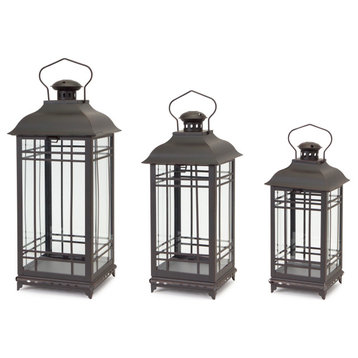 Lantern (Set Of 3) 14"H, 17"H, 20"H Metal/Glass, Black