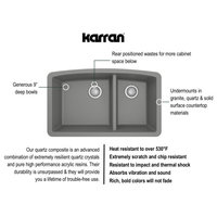 Karran Undermount Quartz 32" 60/40 Double Bowl Kitchen Sink, Grey