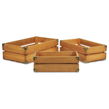 Rustic Farmstead Medium Brown Studded Wood Crate Set