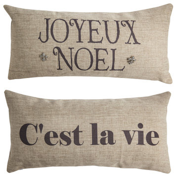 Joyeux Noel Reversible French Message Indoor Outdoor Holiday Pillow