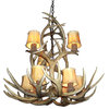 Real Shed Antler Mule Deer 9 Light Chandelier, With Parchment Shades