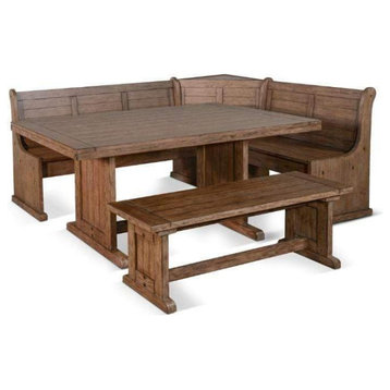 60" Rustic Breakfast Nook Set With Corner and Side Benches