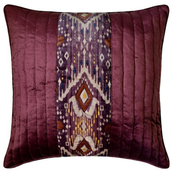 Purple Velvet Quilting and Patchwork 20"x20" Throw Pillow Cover Ikat Dye