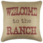 The Watson Shop - "Welcome to the Ranch" Burlap Pillow, Red - Add a little charm to your living space! This handmade burlap pillow features a lovely "Welcome to the Ranch" print. Its rich brown and red colors make this piece perfect for almost any decor, from rustic to eclectic. Place it on a sofa, bed, or chair to bring back a piece of a favorite place, vacation, or memory.