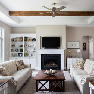 75 Most Popular White Living Room with a Wooden Fireplace Surround