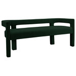 Meridian Furniture - Athena Boucle Fabric Upholstered Bench, Green, Boucle Fabric - Get comfortable with this Athena bench featuring minimalistic design elements and a simple footprint. Artfully designed, this bench is made for comfort with a rounded footprint that hugs your back while you sit and relax with friends. The bench is covered top to bottom in rich green boucle fabric, so it's super soft to the touch and elegant to the eye.