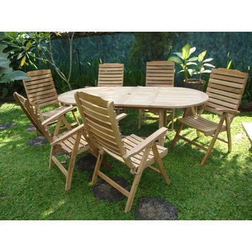66" Buckingham Oval Double Extension Table with 6 Reclining Chairs, Grade A Teak