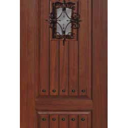 Entry Single Door 80 Fiberglass Rustic 2 Panel V-Grooved Solid6266 - Front Doors