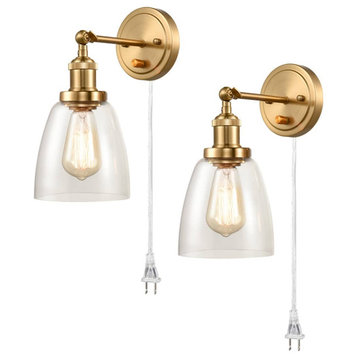 Modern Brass Plug in Wall Lights Glass Bell 2 Set Fixture