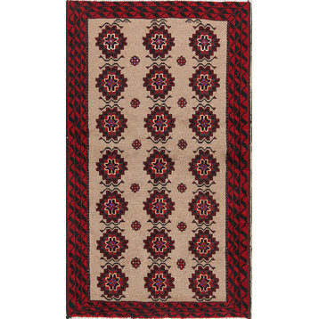 Balouch Oriental Hand-Knotted 6' Persian Design Rug Runner, Brown, 5'11"x3'5"