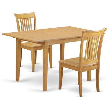 3-Piece Dinette Table Set - Table And 2 Wood Seat Dining Chairs In Oak Finish