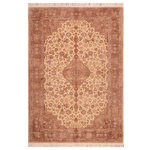 Bareens Designer Rugs - Kashan Pak Persian Ayanna Beige/Brown Wool Rug - 6'2'' x 9'3'' - Designed with mesmerizing intricacy and gorgeous color palette, this hand-knotted masterpiece demonstrates the beauty and electrifying thrill of Pak Persian art. These meticulously hand-knotted Pak-Persian rug is made with pure wool and features breathtaking traditional, transitional, and tribal designs in bold luxurious color pallets. Known for their intricate designs these rugs are a reproduction of Persian rugs, made in Pakistan with unique Mughal designs. Made by master weavers using the same Persian texture, design and dying technique, we wanted to produce the most significant manifestation of Persian art, life, and culture. This rug is most famous for its exceptional quality, incredible designs, patterns, and vibrant rich color. Pak-Persian rugs made with Persian weave with high knot counts, which enables the high intricacy and detail found in the patterns are also referred to as "State of art", each color adds a rich beautiful detail in the artwork of this rug. The design, color, and beautiful chromatic composition with a vibrant sheen with intricate designs, exude beauty, elegance, and quality make this rug a masterpiece of its own.