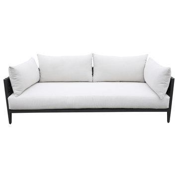 Mendocino Outdoor Wicker Sofa With Cushion With Side Pillows, Aluminum Frame, Dark Driftwood/Grey