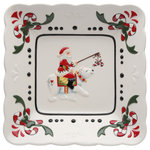 Cosmos Gifts Corp - Santa Plate - Liven your dining table decor with the charming Santa Plate. Made from hand-painted ceramic in white, red, and green, this Santa and polar bear plate is festive and unique. Use it to serve appetizers or desserts. Hand wash only.