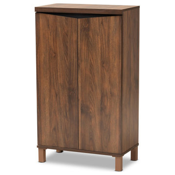 Two-Tone Walnut Brown And Dark Gray Finished Wood 2-Door Shoe Storage Cabinet