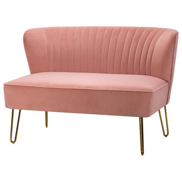 Contemporary Tufted Back  Loveseat, Pink