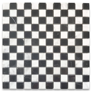 Carrara White Nero Marquina Marble 1x1 Checkerboard Mosaic Tile Polish, 1 sheet