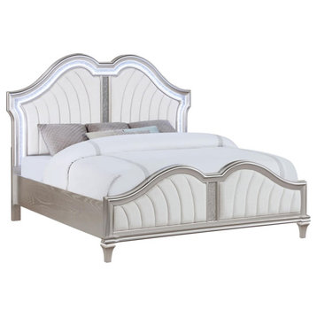 Pemberly Row Wood Tufted Platform Queen Bed Ivory and Silver Oak