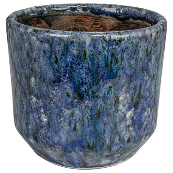 Decorative Terra-cotta Planter With Crackle Glaze, Blue