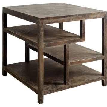 Wright II Medium Brown Solid Wood Multi-Shelf Square Side Table