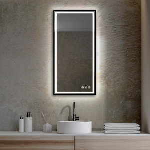 Fogless, Dimmable, Color Temperature Adjustable LED Mirror, Matte Black, 18x36