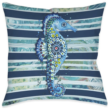Blue Ocean Seahorse Outdoor Pillow, 18"x18"