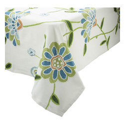 Xia Home Fashions - Crewel Embroidered Flora Linens Collection Tablecloth, Blue, 60"x60In - Tablecloths