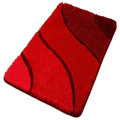 Red Bath Room Pedestal & Mat Set Non Slip Washable Rug