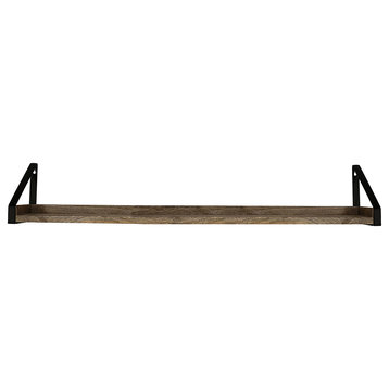 InPlace 24x5x6.1 Driftwood/Metal Real Wood Rustic Iron Bracket Ledge, Driftwood