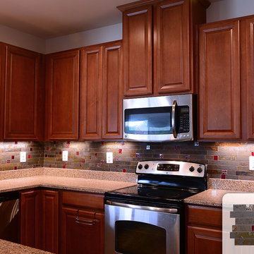 Rusty Slate Subway Mosaic Red Glass Kitchen Backsplash Tile