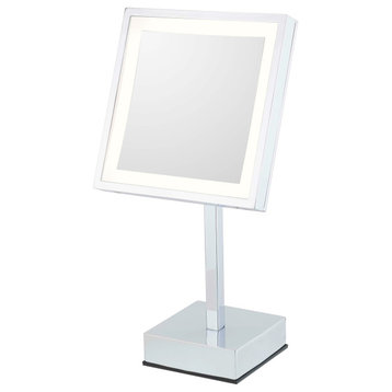 Square Rechargeable LED Lighted Freestanding Makeup Mirror, Chrome, Cool White Light 5500 Kelvin