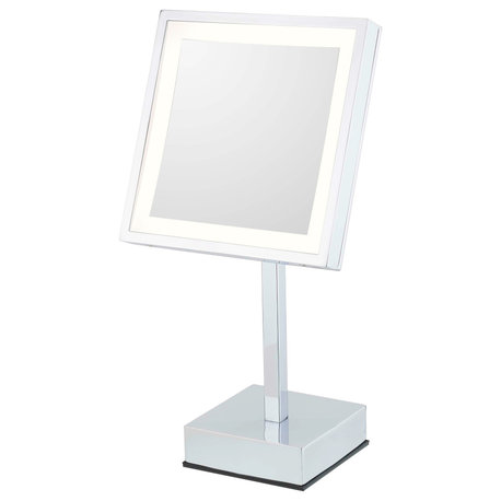 Square Rechargeable LED Lighted Freestanding Makeup Mirror, Chrome, Cool White Light 5500 Kelvin