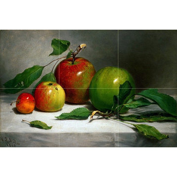 Tile Mural Kitchen Backsplash Still Life of Fruit Apple, Ceramic Glossy