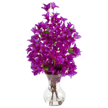 22in. Artificial Bougainvillea Arrangement with Fluted Glass Vase