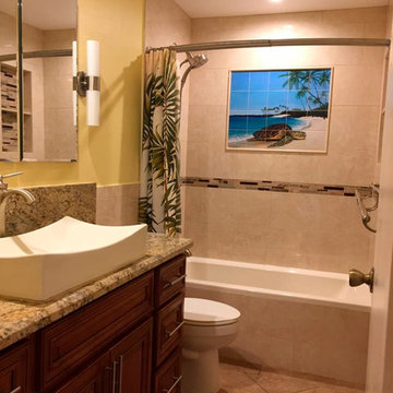 Tropical Oasis Bath Remodel with Sea Turtle Decorative Ceramic Tile Mural