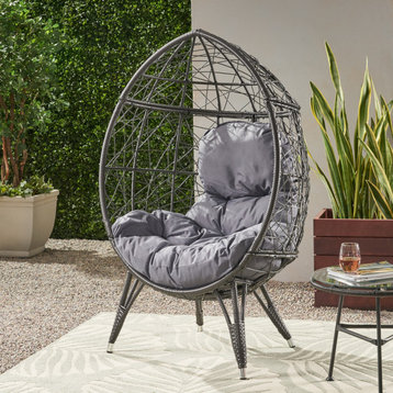 Laraine Outdoor Wicker Teardrop Chair With Cushion