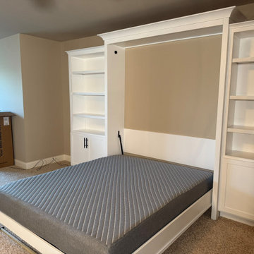 Custom Vertical Queen Murphy Bed, Featuring Open Shelving and Cabinet Storage On