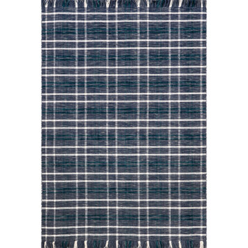 nuLOOM Loretta Plaid Wool Fringe Area Rug, Blue 8' x 10'