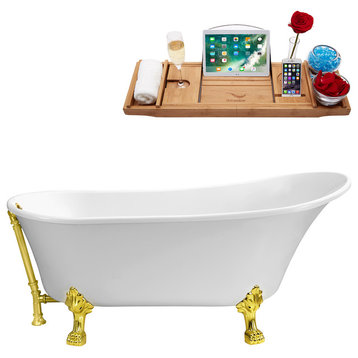 67" Soaking Clawfoot Tub With External Drain, Gold