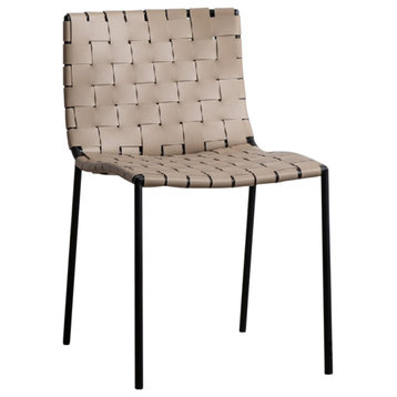 Elite Living Soho, Set of 2, Modern Faux Leather Weave Dining Chair, Sand