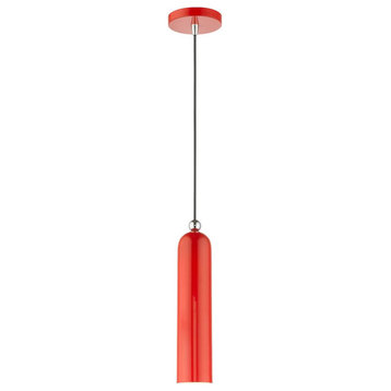 5" 1 Light Pendant, Shiny Red With Hand Welded Shiny Red Shade
