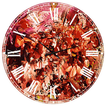 Bouquet of Red Sakura Flowers Metal Clock On Wrapped Canvas, 36x36