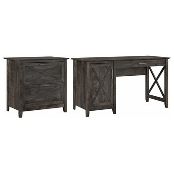Key West Computer Desk with Lateral File Cabinet in Dark Gray - Engineered Wood