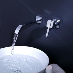 Contemporary Brass Waterfall Bathroom Sink Faucet Wall Mount T0465 - Bathroom Sink Faucets