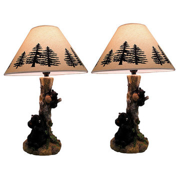 Rustic Black Bears in a Honey Tree Table Lamp Set of 2