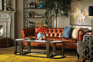 Inspiration for a timeless formal and enclosed carpeted living room remodel in Miami with beige walls and a standard fireplace