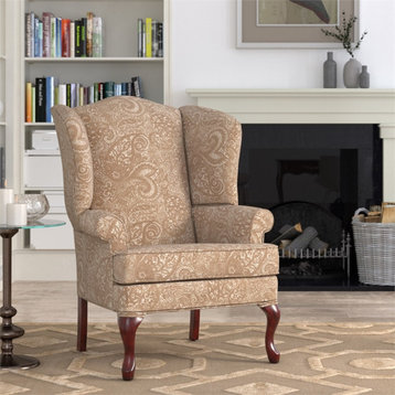 Comfort Pointe Paisley Cream Chenille Traditional Wingback Accent Chair